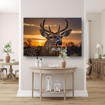 Majestueus hert bij een prachtige zonsondergang poster