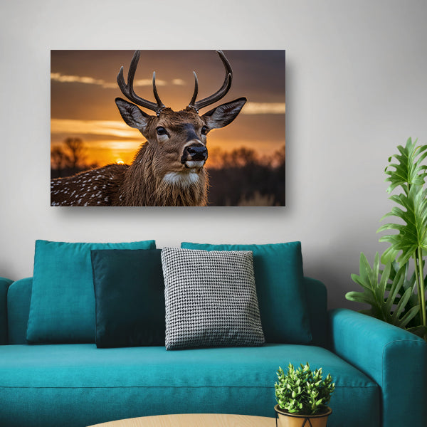 Majestueus hert bij een prachtige zonsondergang poster