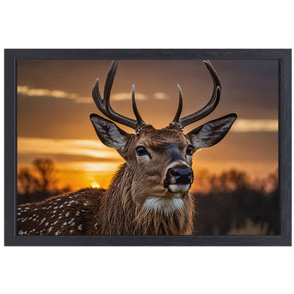 Majestueus hert bij een prachtige zonsondergang canvas met baklijst
