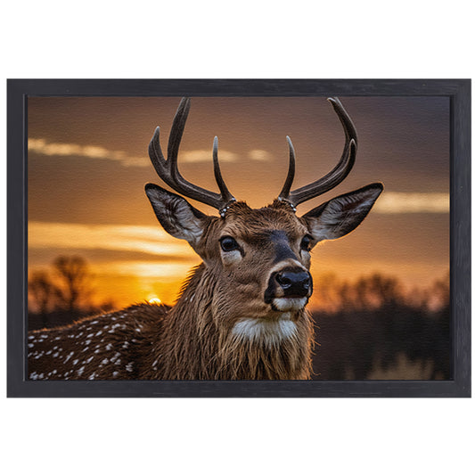 Majestueus hert bij een prachtige zonsondergang canvas met baklijst
