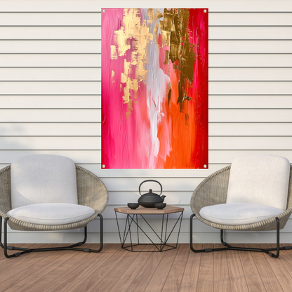 Abstract Expressionistisch Schilderij met Rode en Gouden Tinten tuinposter
