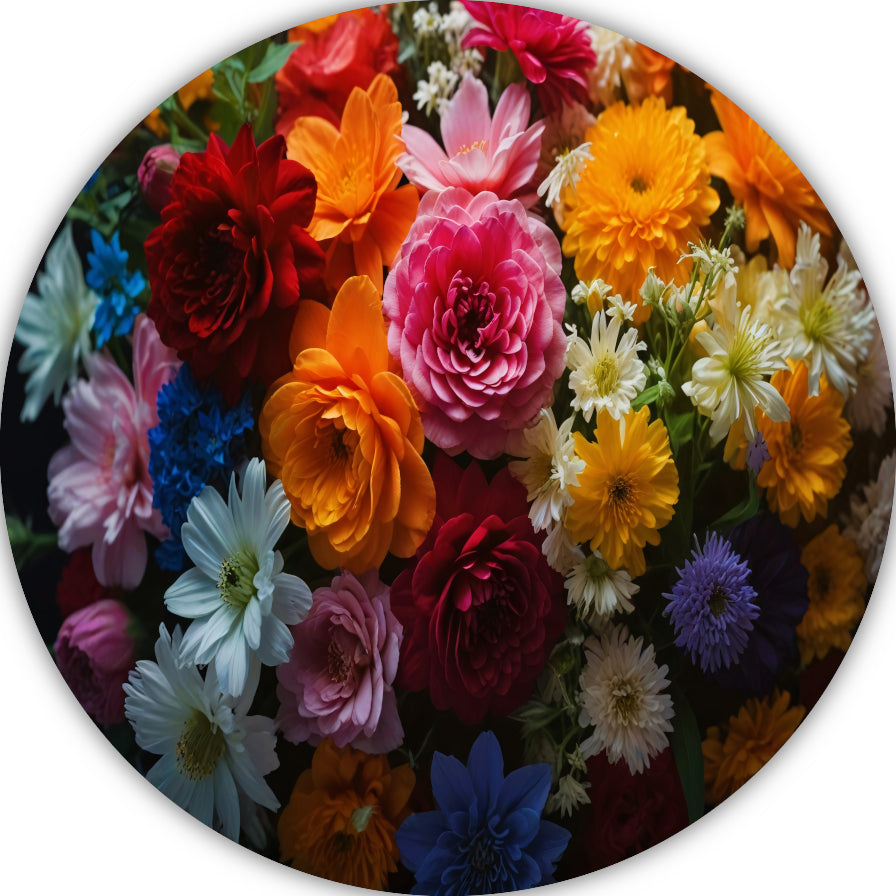 Levendige Bloemendiversiteit op Donkere Achtergrond forex muurcirkel