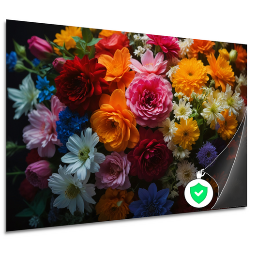 Levendige Bloemendiversiteit op Donkere Achtergrond poster