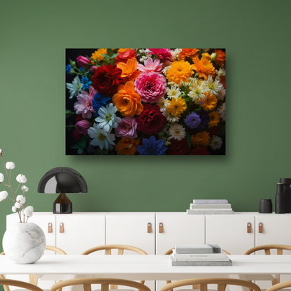 Levendige Bloemendiversiteit op Donkere Achtergrond poster