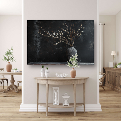 Rustieke Vaas en Takken op Zwarte Achtergrond acrylglas