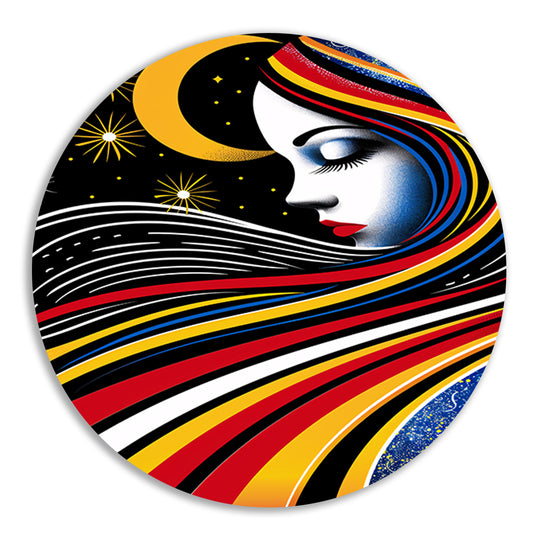 Portret van een vrouw met sterrenhemel aluminium muurcirkel