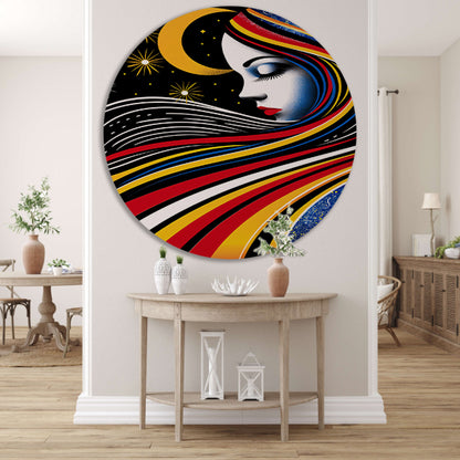 Portret van een vrouw met sterrenhemel aluminium muurcirkel
