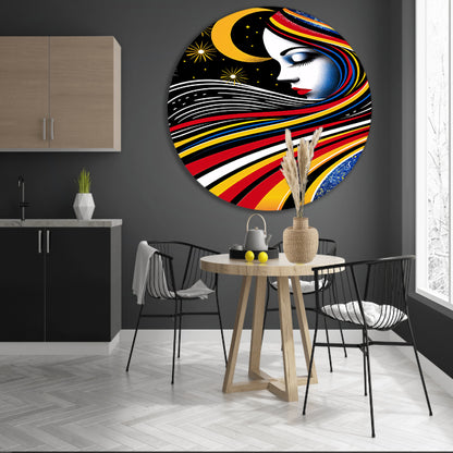 Portret van een vrouw met sterrenhemel aluminium muurcirkel