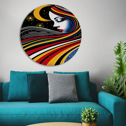 Portret van een vrouw met sterrenhemel aluminium muurcirkel