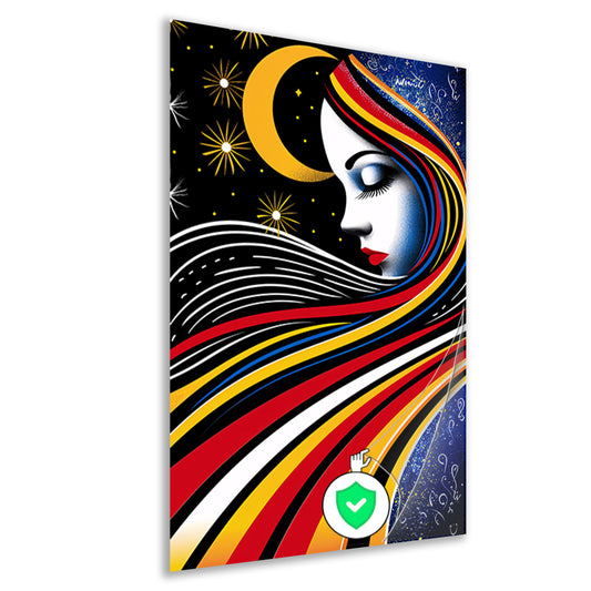 Portret van een vrouw met sterrenhemel poster