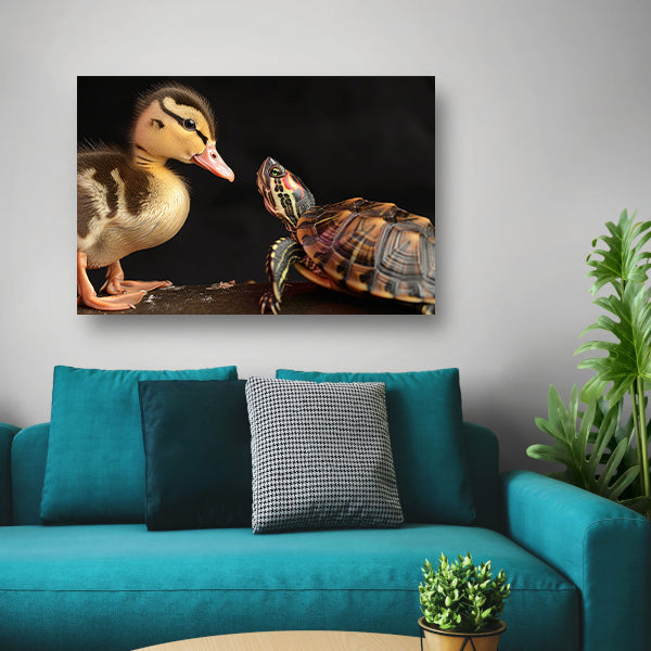 Schildpad en eend: onwaarschijnlijke vriendschap canvas