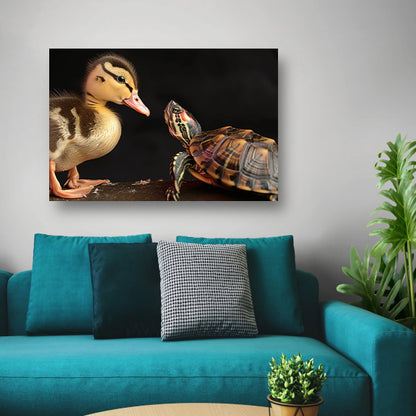 Schildpad en eend: onwaarschijnlijke vriendschap canvas