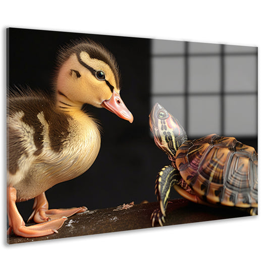 Schildpad en eend: onwaarschijnlijke vriendschap acrylglas