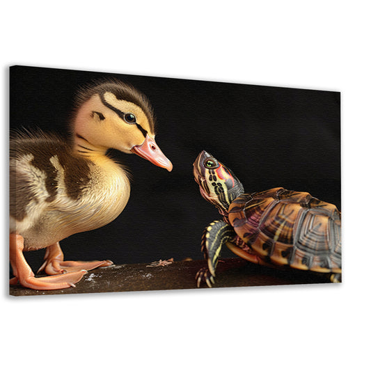 Schildpad en eend: onwaarschijnlijke vriendschap canvas