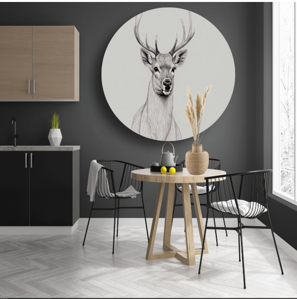 Stijlvol Minimalistisch Hert Lijnkunst aluminium muurcirkel