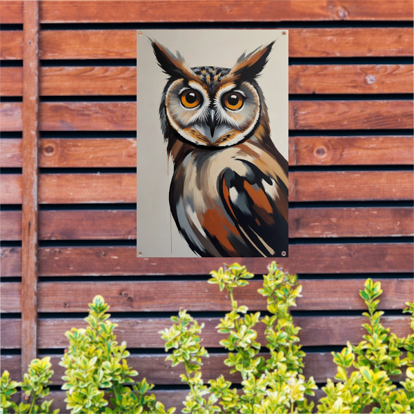 Expressieve Uil in Moderne Kleuren Kunst tuinposter