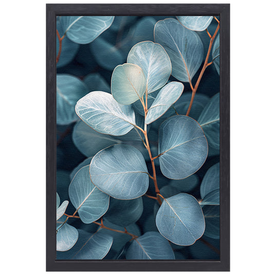 Elegante eucalyptusbladeren in zilveren en blauwe tinten canvas met baklijst