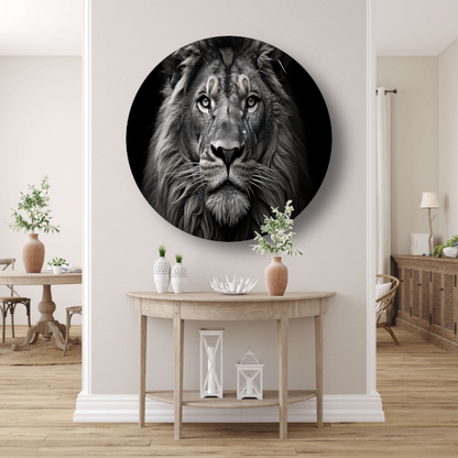 Zwart-wit portret van een leeuw aluminium muurcirkel