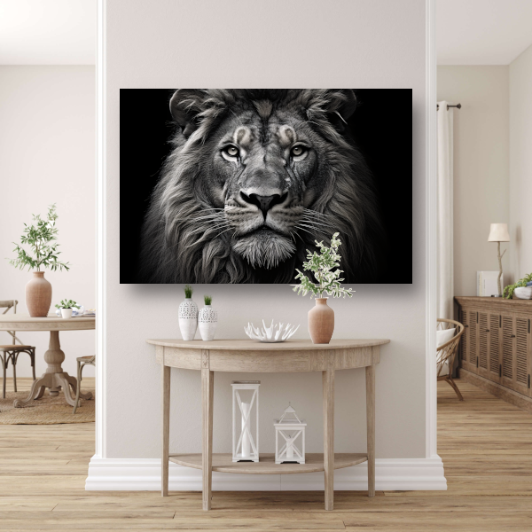 Zwart-wit portret van een leeuw acrylglas