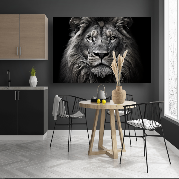 Zwart-wit portret van een leeuw acrylglas