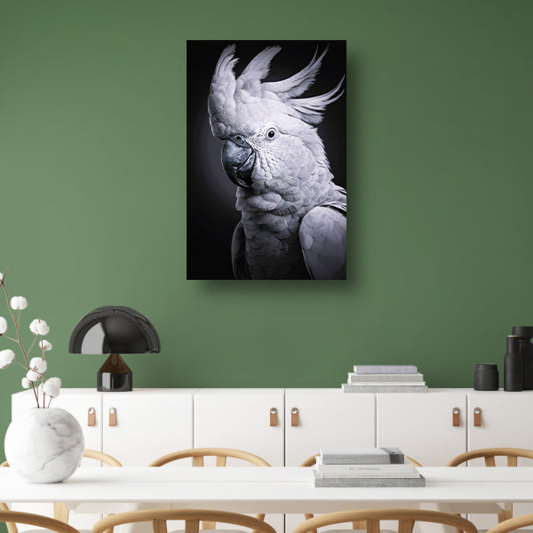 Monochrome Weergave van een Kaketoe canvas met baklijst