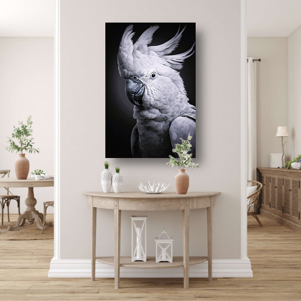 Monochrome Weergave van een Kaketoe canvas met baklijst