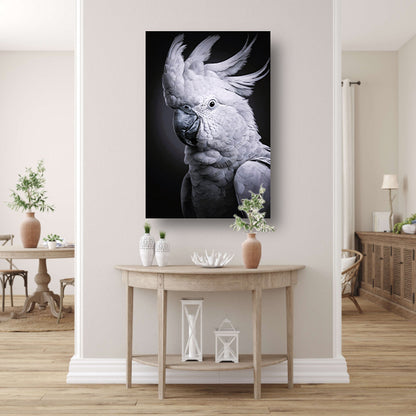 Monochrome Weergave van een Kaketoe canvas met baklijst