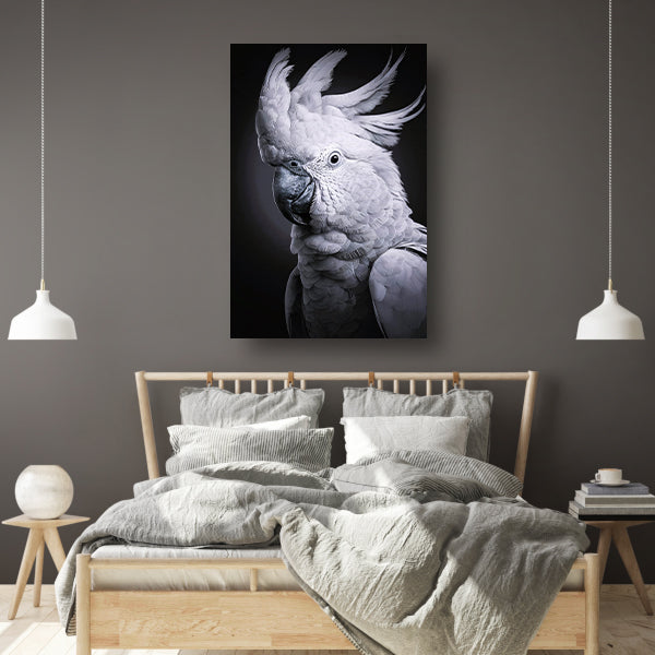 Monochrome Weergave van een Kaketoe canvas met baklijst