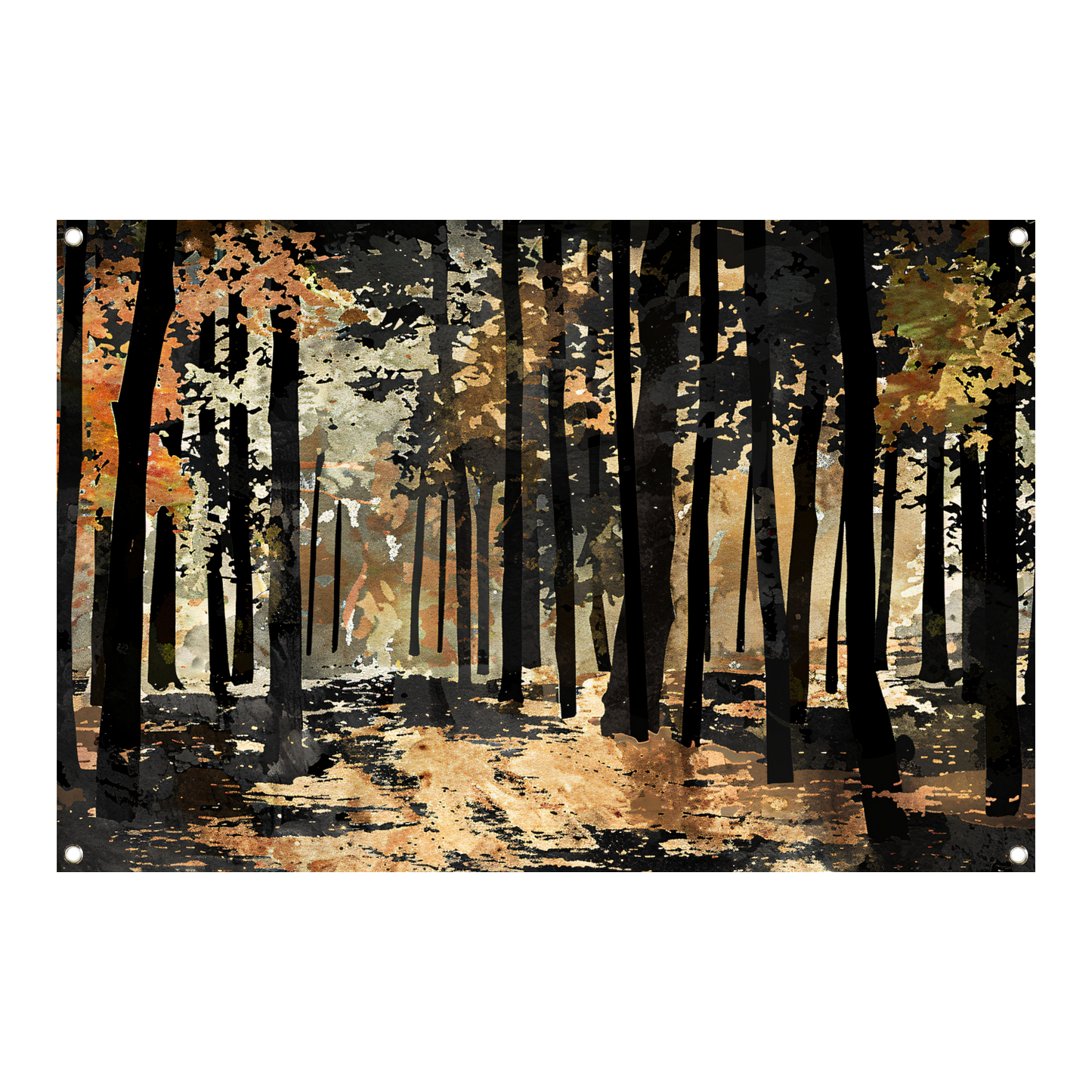 Herfstwandeling in een schilderachtig boslandschap tuinposter