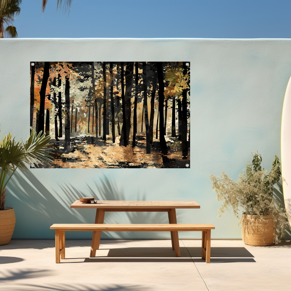 Herfstwandeling in een schilderachtig boslandschap tuinposter