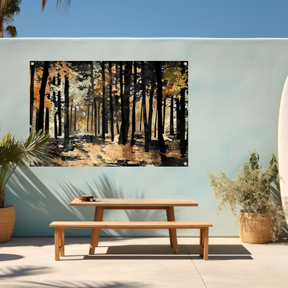 Herfstwandeling in een schilderachtig boslandschap tuinposter