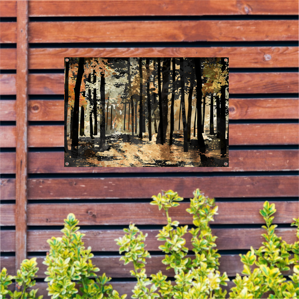Herfstwandeling in een schilderachtig boslandschap tuinposter