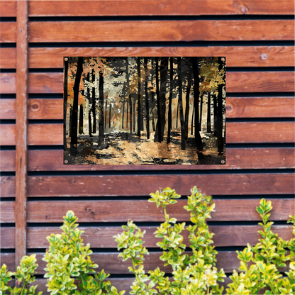 Herfstwandeling in een schilderachtig boslandschap tuinposter
