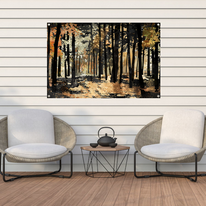 Herfstwandeling in een schilderachtig boslandschap tuinposter