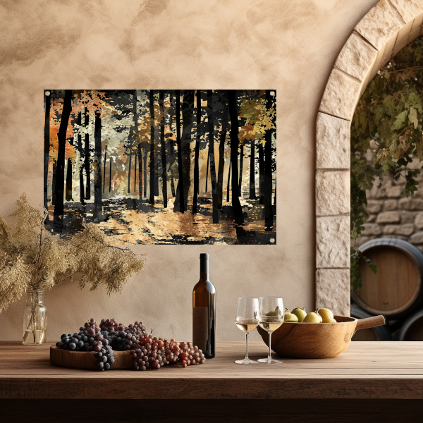 Herfstwandeling in een schilderachtig boslandschap tuinposter