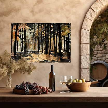 Herfstwandeling in een schilderachtig boslandschap tuinposter