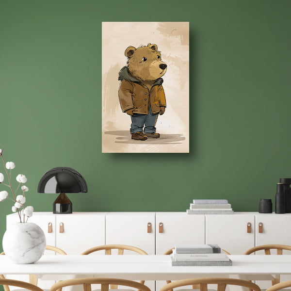 Digitale kunst van een beer in een jas canvas met baklijst