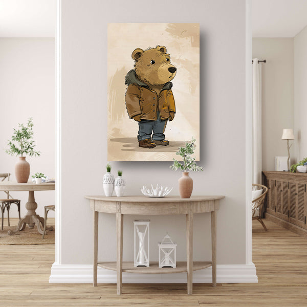 Digitale kunst van een beer in een jas canvas met baklijst