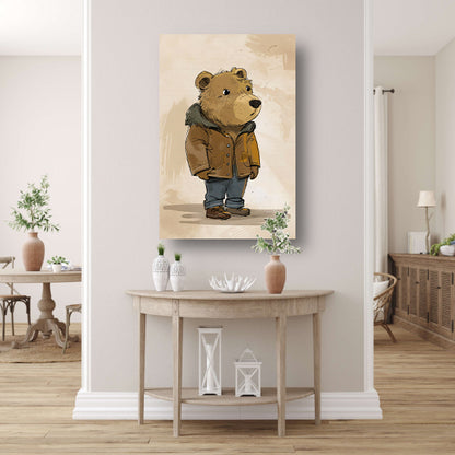 Digitale kunst van een beer in een jas canvas met baklijst