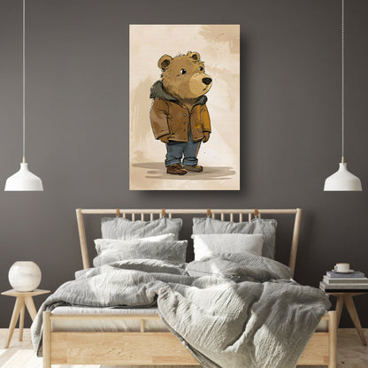 Digitale kunst van een beer in een jas canvas met baklijst