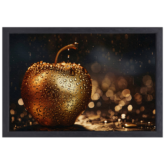Gouden Appel Bedekt met Sprankelende Waterdruppels canvas met baklijst
