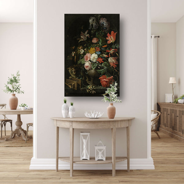 Bloemstilleven met kat en muizenval - Abraham Mignon canvas
