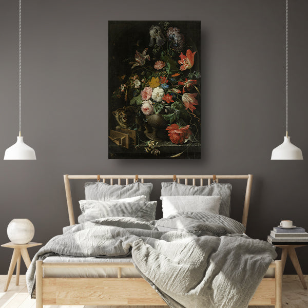 Bloemstilleven met kat en muizenval - Abraham Mignon canvas
