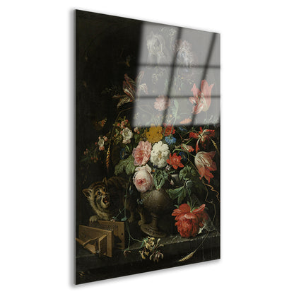 Bloemstilleven met kat en muizenval - Abraham Mignon Acrylglas