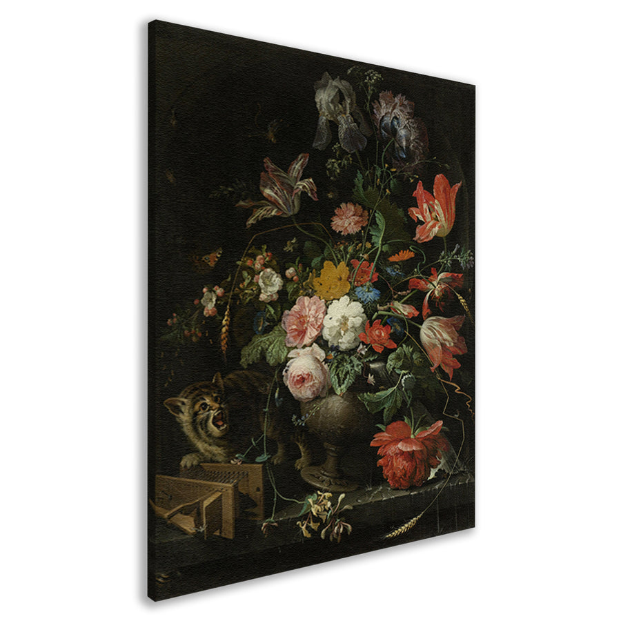 Bloemstilleven met kat en muizenval - Abraham Mignon canvas