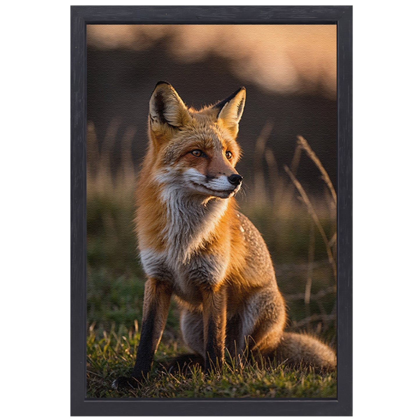 Vos in natuur bij zonsondergang canvas met baklijst