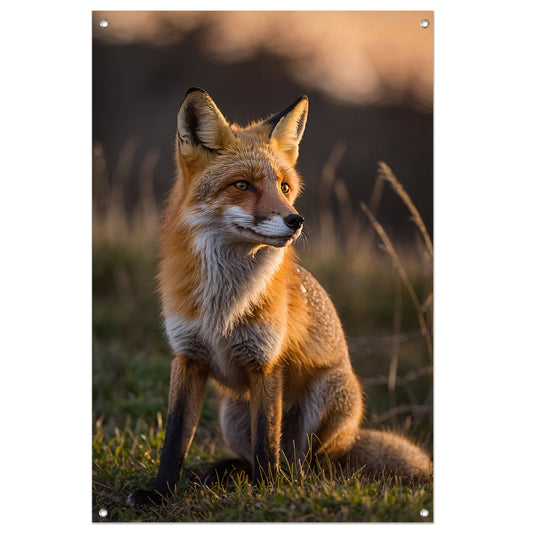 Vos in natuur bij zonsondergang tuinposter