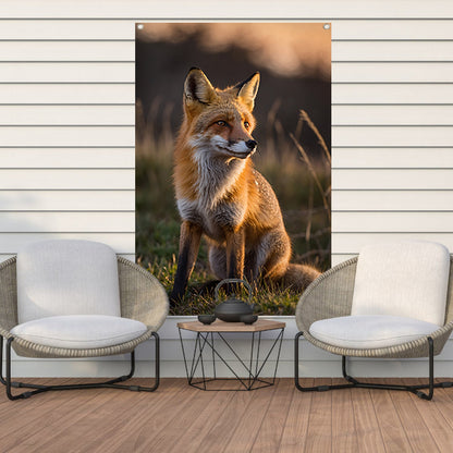 Vos in natuur bij zonsondergang tuinposter