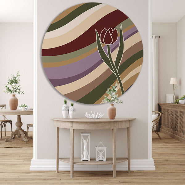 Kleurrijke abstracte tulp met golvende lijnen forex muurcirkel