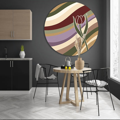 Kleurrijke abstracte tulp met golvende lijnen forex muurcirkel